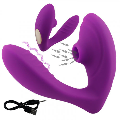 VIBRADOR SUCCIONADOR CLITORIANO EN L RECARGABLE MORADO